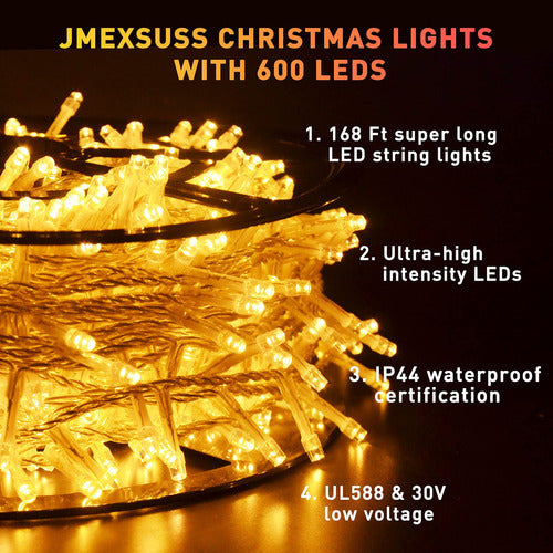 Jmexsuss 600 LED Christmas Lights, 168 Feet, Waterproof 1