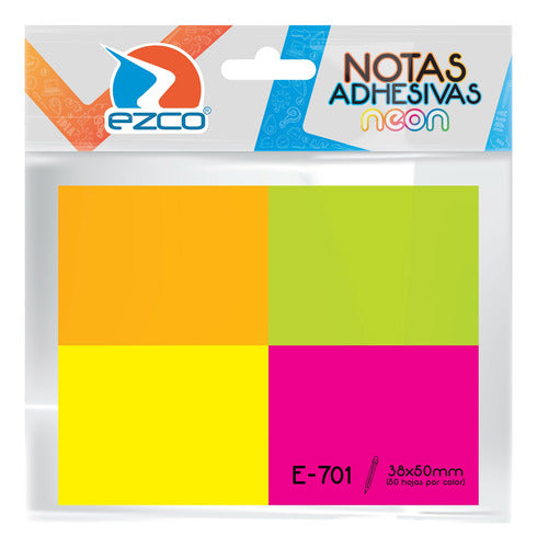 Stendy Neon Self-Adhesive Notes 38x50 Mm - 4 Fluorescent Colors, 200 Sheets 0