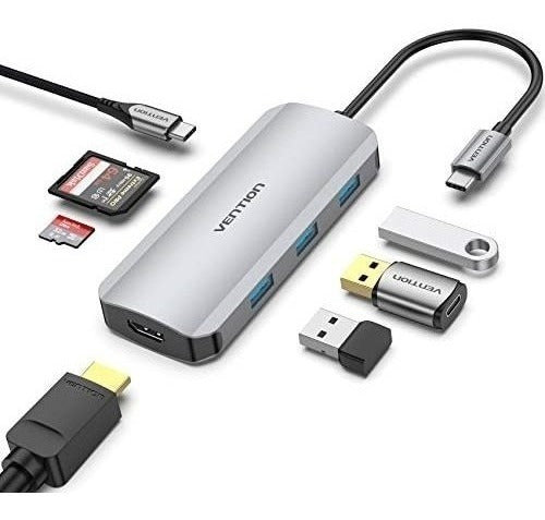 Hub Usb C Vention 7en1 Con 4k Hdmi 3 Puertos Usb 3.0 100w 0