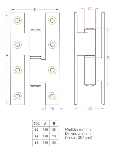 SIDAÑEZ/RIALPA 3 Double Contact Door Hinges 110mm Polished Platil 1