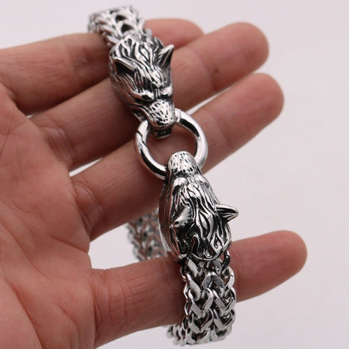 Aço Inoxidável Masculino Pulseira Nórdico Lobo Cabeça Viking 1