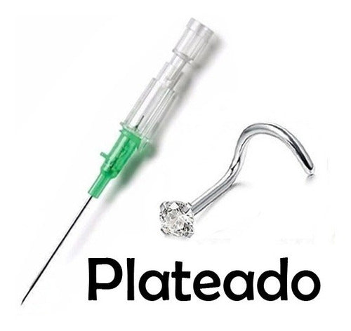 Surgical Steel Nostril Engarzado Piercing + Catheter Needle 2