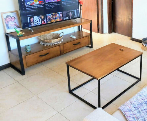 Industrial Rak TV with Shelves and Drawers + Industrial Table 0