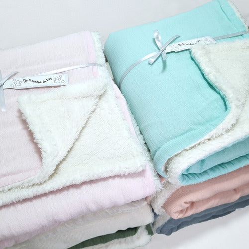 Bebetto.oficial Baby Blanket Lambswool and Cotton Gauze 1m x 0.80 1