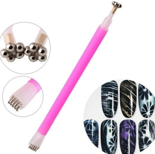 Magnetic Double-Ended Cat Eye Gel Nail Pen with Flower and Stripes Design 3