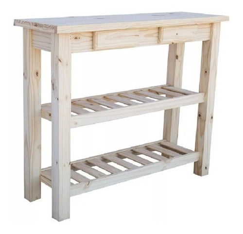 OH16 Breakfast Bar with 2 Shelves - 1.20 Meters, Pine Wood 0