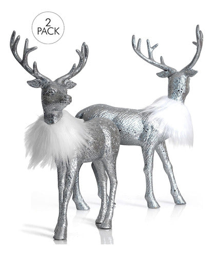 Ornativity Christmas Reindeer Statues with Silver Glitter 1