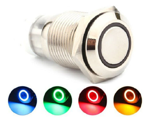 Metallic Button Flat 16mm Push Button Backlit Red LED 0