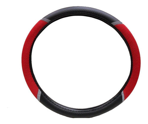 Iael Steering Wheel Cover - Fabric and Leatherette 38 Cm Ø Black/Red Cod Cv-016 0