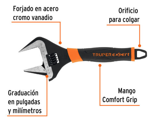 Truper Expert Wide Jaw Adjustable Wrench 10 Inches PET-10XA 3