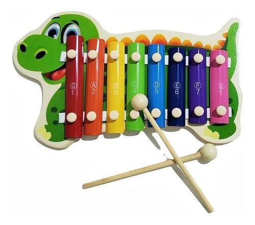 Juego Xilofón Dinosaurio Instrumento Madera Metal Didáctico 0