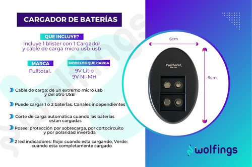 Fulltotal Rechargeable and Lithium 9V Battery Charger - 2 Independent Channels 1