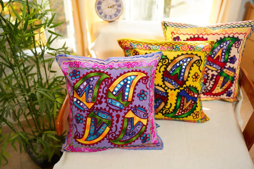 Handmade Decorative Embroidered Pillow Cover from India 40x40 cm 12