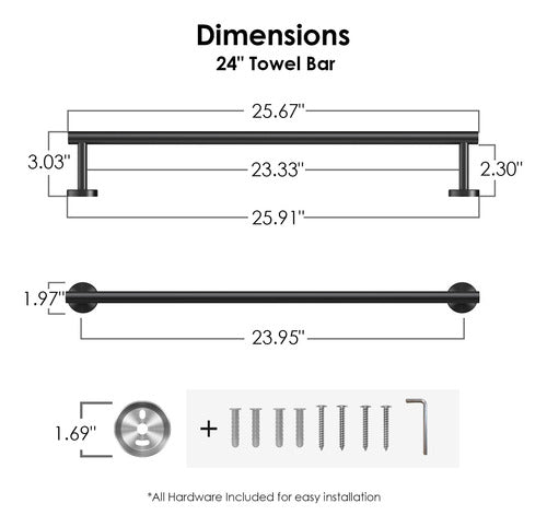 Forious Matte Black Towel Bar 66cm 1