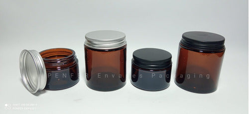 PENFER 50g Amber Glass Jar with Metal Lid - Black or Silver (Pack of 10) 0