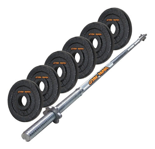 GYM-MAN Chromed Solid Bar with 1.70m Thread + 15kg Cast Iron Disc 0