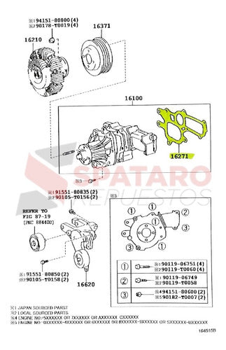 Toyota Junta De Bomba De Agua Hilux 2005-2015 2.5-3.0 Original 1