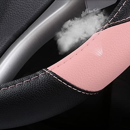 Szttswamp Leather Car Steering Wheel Cover, Non-slip Car Wheel Cover Protector Breathable Microfiber Leather Universal Fit for Most Cars (Pink) 3