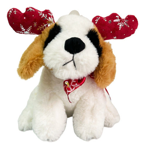 Christmas Plush Dog with Reindeer Ears Soft Toy 0