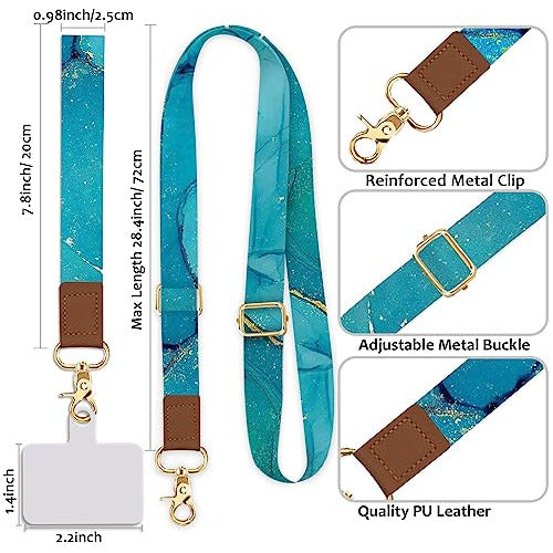 Blue Marble Cell Phone Lanyard Set with Crossbody & Wrist Strap 3