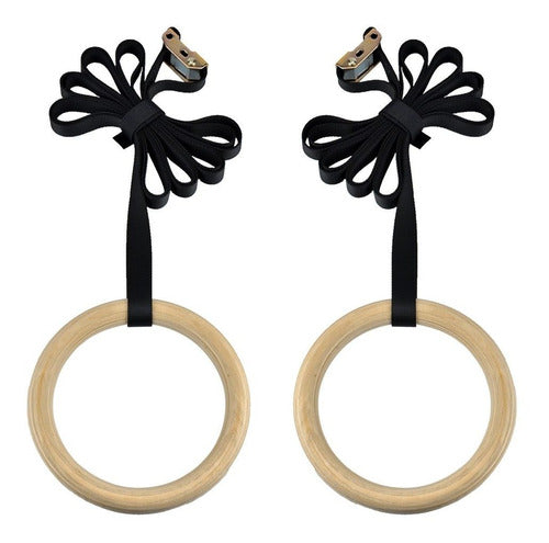 PRO Accesorios Adjustable Wooden Rings with Gymnastics Straps for Training 1