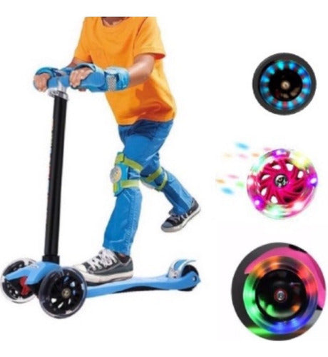 Patinete Meninos 3 Rodas Spin Roller Com Luzes De Led - Azul 5