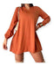 Short Dress with Long Sleeve A-line Cut V-neck Fibrana Fabric 6