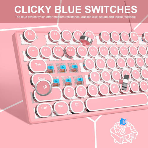 Camiysn Retro Pink Mechanical Keyboard with White Backlighting, 104 Keys 7