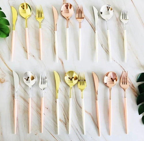 Set Disposable Cutlery Gold Silver Rose Plastic 5