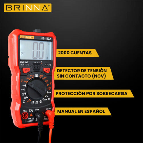 Pinza Amperometrica Brinna + Multimetro + Detector Buscapolo 4