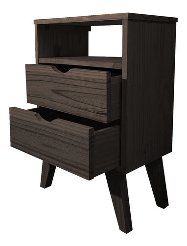 Sajo Retro Nightstand 2 Drawers Modern Wood Legs 3