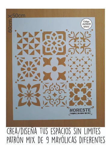 Stencil Pattern Mix Tiles Wall Floor AZJ630 Noreste Ideas 1