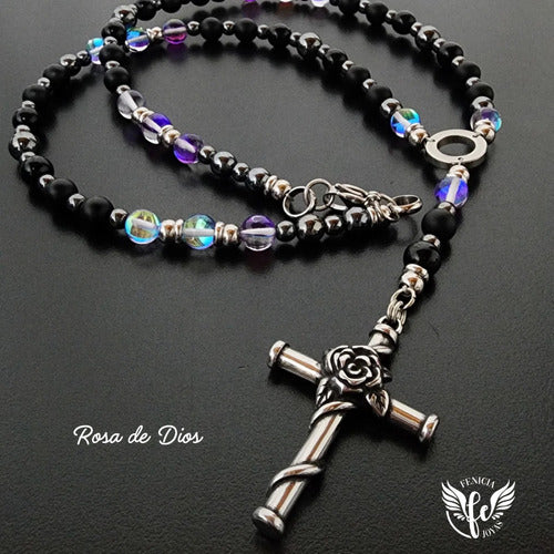 Rosario Rosa De Dios (Obsidian, Onyx and Angel Aura Quartz) 1