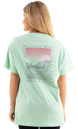 Roxy Short Sleeve T-shirt Lucky Wave Green with Print 1