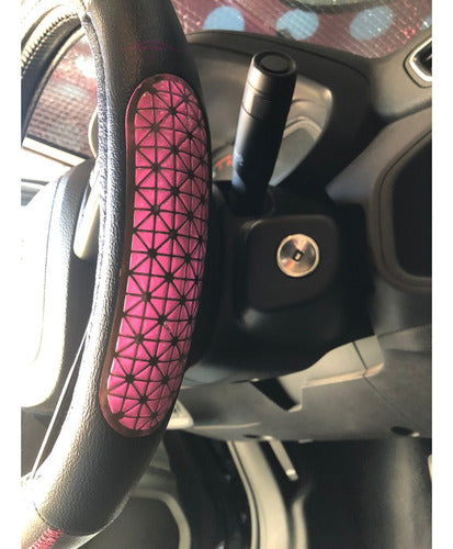 LadyCar Zigzag Black and Fuchsia Steering Wheel Cover + Pink Pouch 2