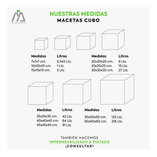 Macetas Argentinas Macetas De Fibrocemento Cubos 40x40x40 Con Patas Drenaje 6