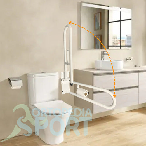 Folding Safety Grab Bar with Toilet Paper Holder 60cm 3