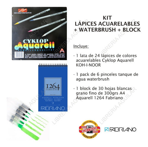 Koh-i-noor Kit Lata 24 Lapiz Aquarell Waterbrush Block Cuota 1