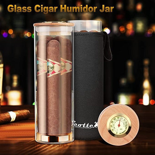 Estuche Portátil Cigarro Habano Viaje Humidor C/ Higrómetro 1