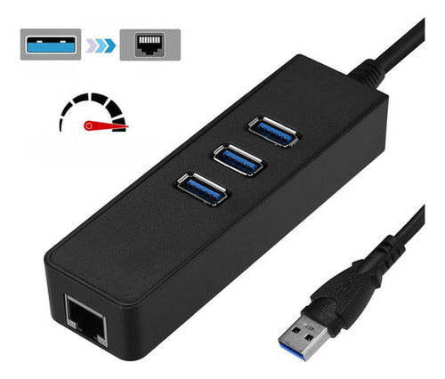 3 Port USB 3.0 Hub with Gigabit Ethernet Adapter 0