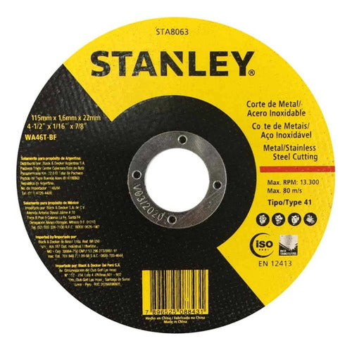 Disco Corte Amoladora 4 1/2 Stanley 115mm X 1 Mm X100u 1