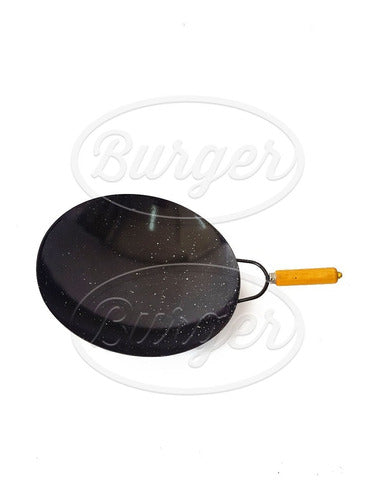 Burger Wok De Chapa Enlozada Con Mango De Madera 4