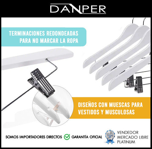 Danper Pack X 10 White Wooden Hangers with Clips for Adults 1