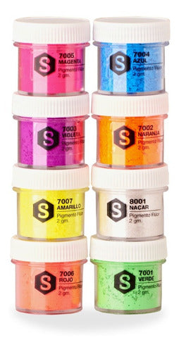 Servifibras Combo 7 Fluorescent Color Pigments for Resin + 1 Pearl 0