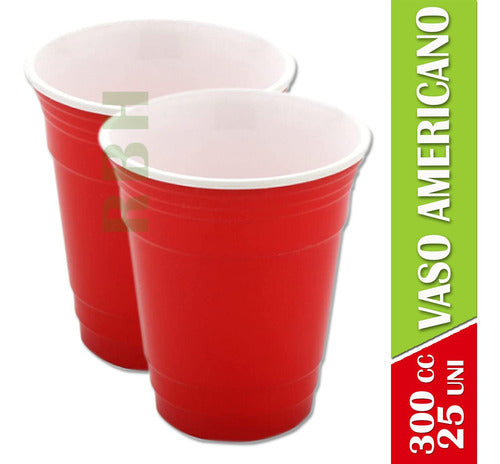 Disposable Red Blue Plastic American Cup 300cc x25 Units 1