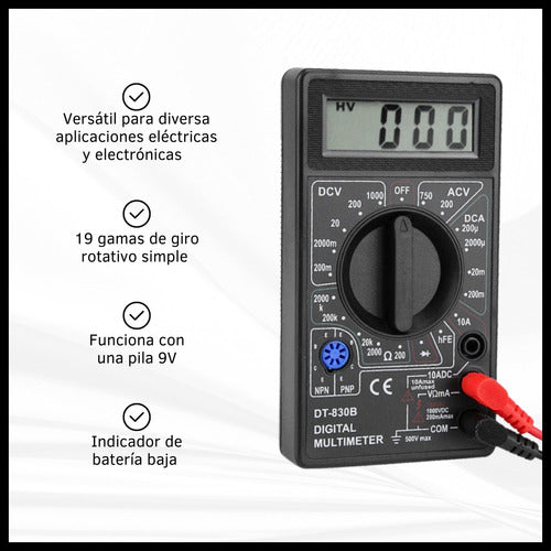 Cover Tester Multímetro Digital Amperímetro Profesional Con Cables 2
