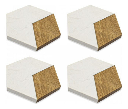 FC Set of 4 Hexagonal Coasters Sevilla in Marble and Acacia 0