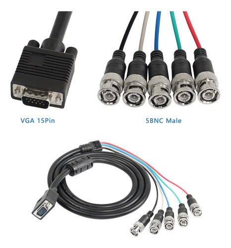 Meiriyfa Cable Adaptador Vga A Bnc, Hd15 Vga A 5 Bnc Rgbhv 6