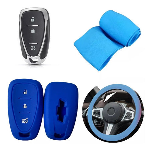 Silicone Steering Wheel Cover + Key Case Chevrolet Cruze Blue 0