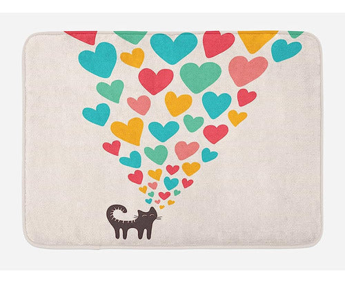 Lunarable Cat Lover Bath Mat, Animal in Love Colorful Different Size Hearts Happy Kitty Clipart Print 0